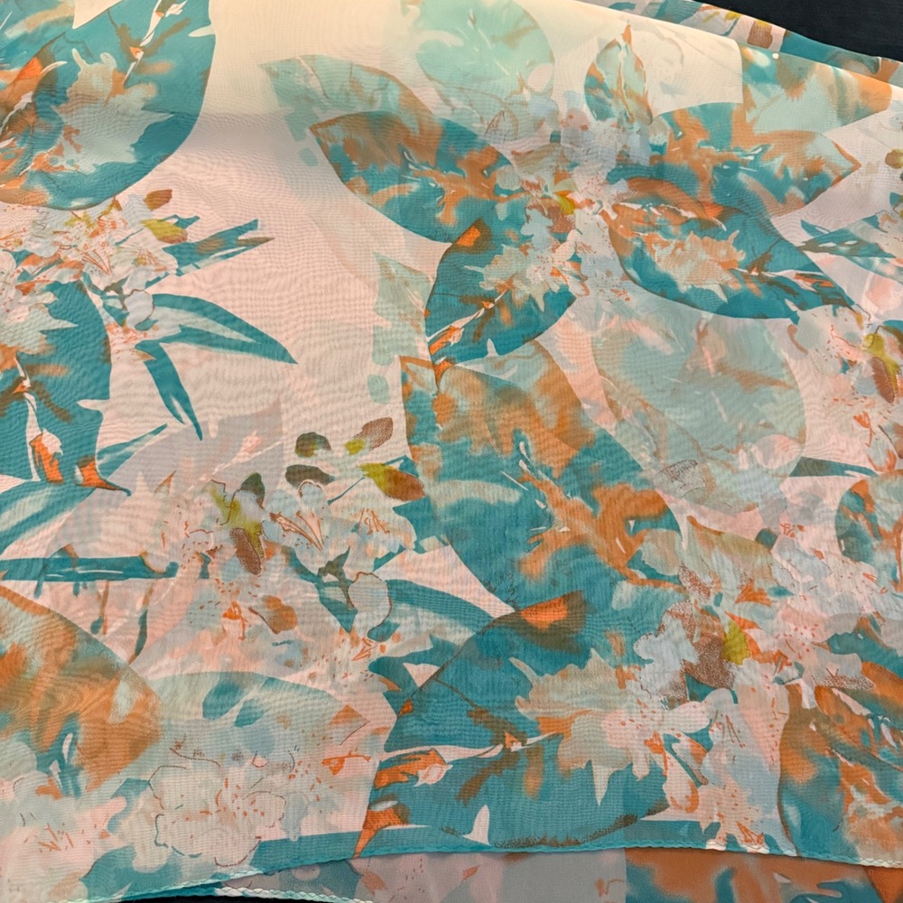J Collection Eighteen Sheer Scarf‎ Abstract Floral Teal Orange Accent - Picture 2 of 7